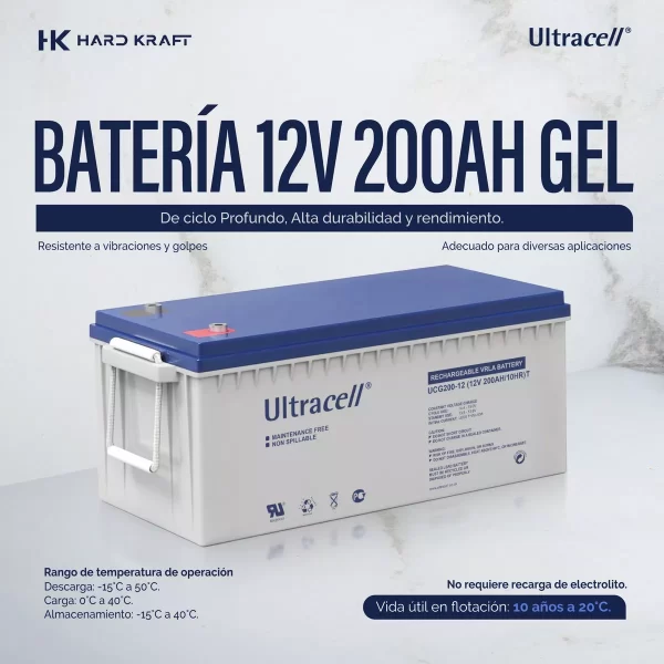 Batería Ultracell 200AH 12V Ciclo Profundo Solar/Eolíca - Imagen 2