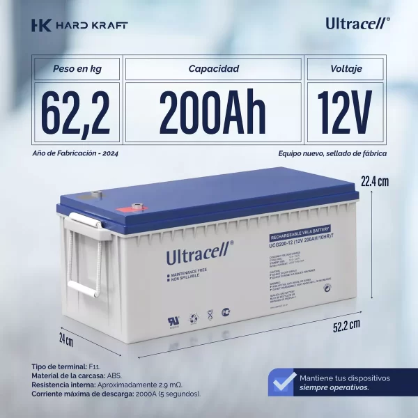Batería Ultracell 200AH 12V Ciclo Profundo Solar/Eolíca - Imagen 4