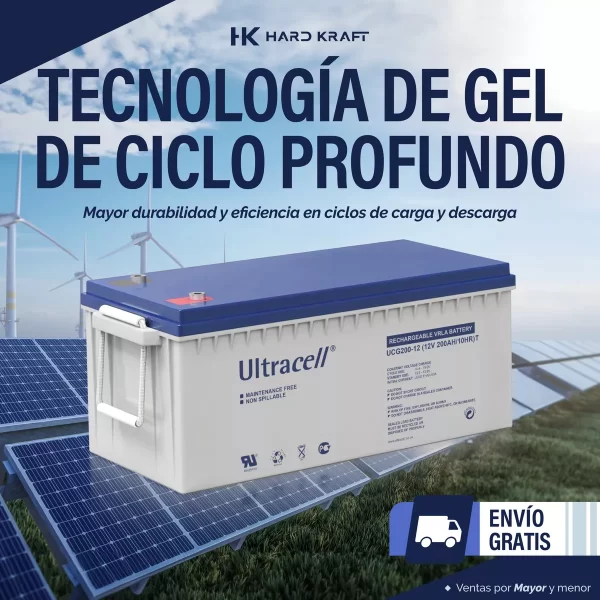 Batería Ultracell 200AH 12V Ciclo Profundo Solar/Eolíca - Imagen 3