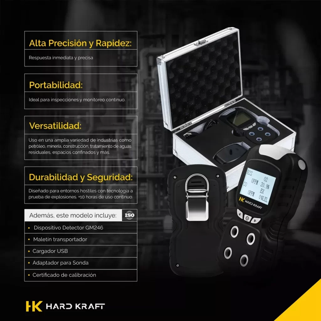 Detector Multigás Hardkraft GM246 4 en 1 CO H2S O2 EX