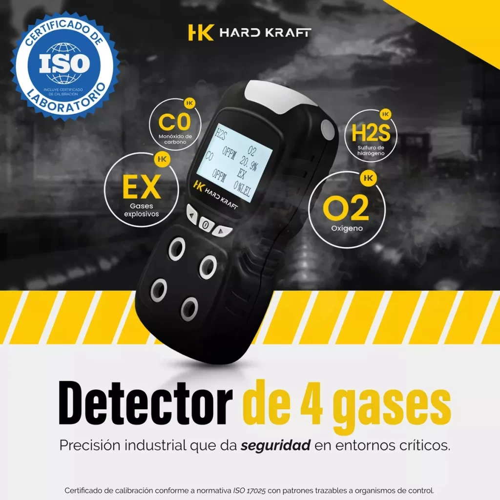 Detector Multigás Hardkraft GM246 4 en 1 CO H2S O2 EX