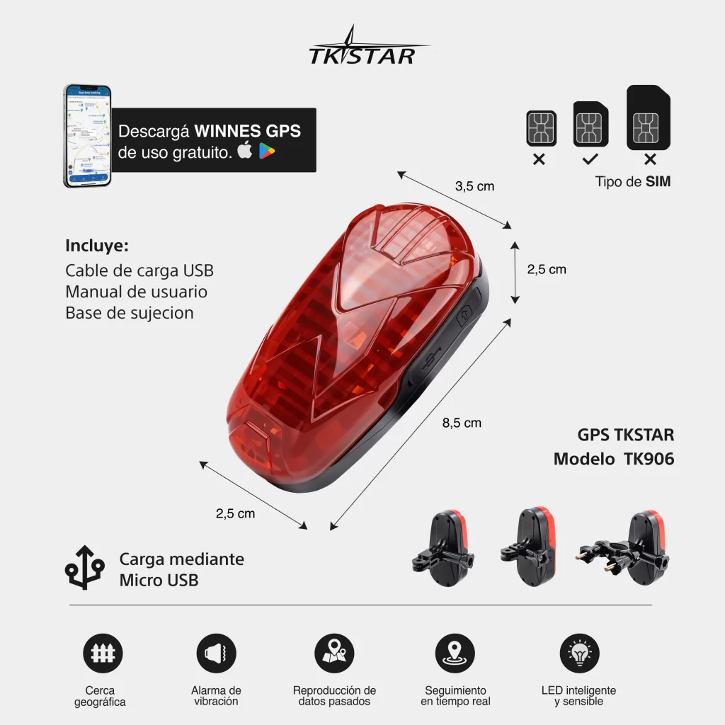 GPS Tracker Localizador 2G TK906 Seguimiento Bicicletas