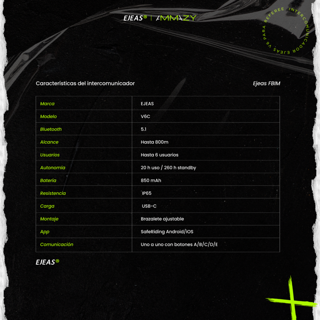 Intercomunicador Arbitros EJEAS V6C Bluetooth In Ear