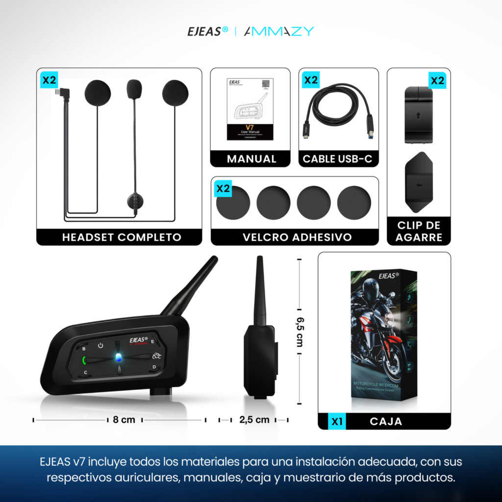 Combo 2 Intercomunicadores Moto Ejeas V7 Bluetooth 5.1