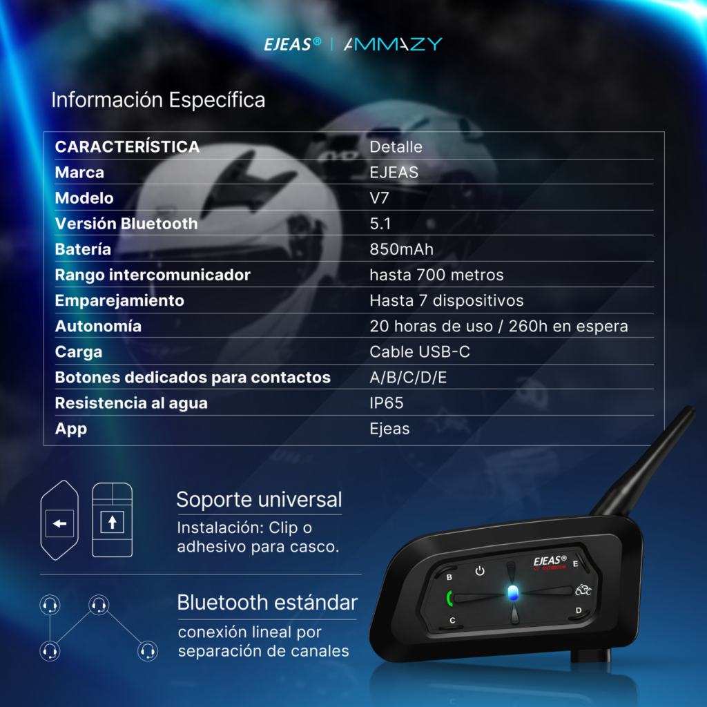 Combo 2 Intercomunicadores Moto Ejeas V7 Bluetooth 5.1