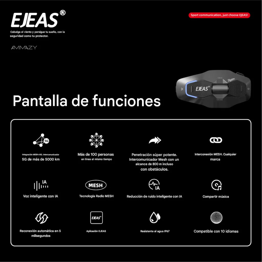 Intercomunicador para moto Ejeas X10 Plus Gris 5G 100 usuarios