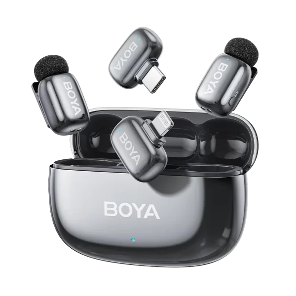 BOYA mini 2 micrófono inalámbrico doble con estuche de carga