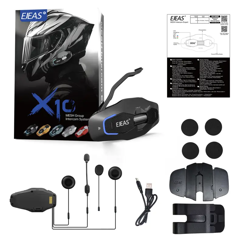 Intercomunicador para moto Ejeas X10 Plus Gris 5G 100 usuarios