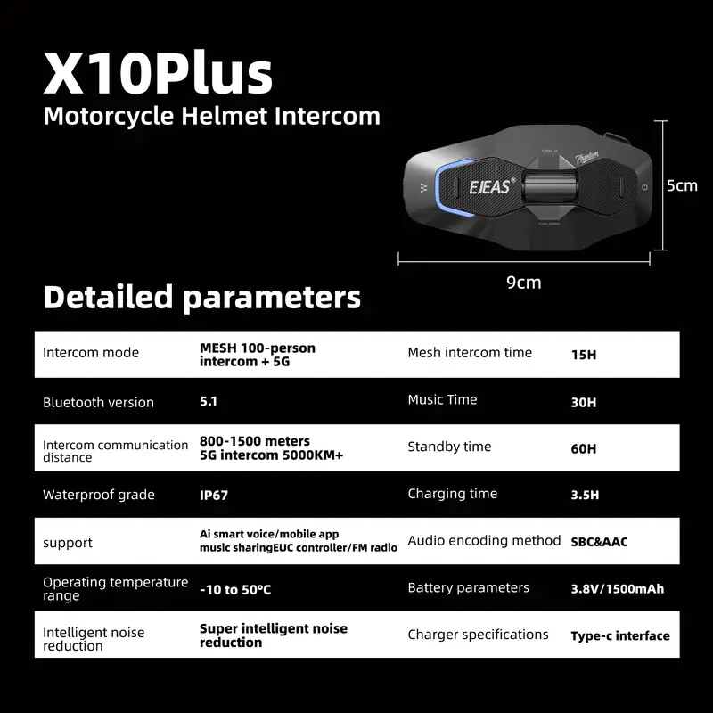 Intercomunicador para moto Ejeas X10 Plus Gris 5G 100 usuarios