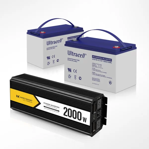 Kit solar 12V con inversor Hard Kraft 2000W onda pura y baterías gel Ultracell 100Ah