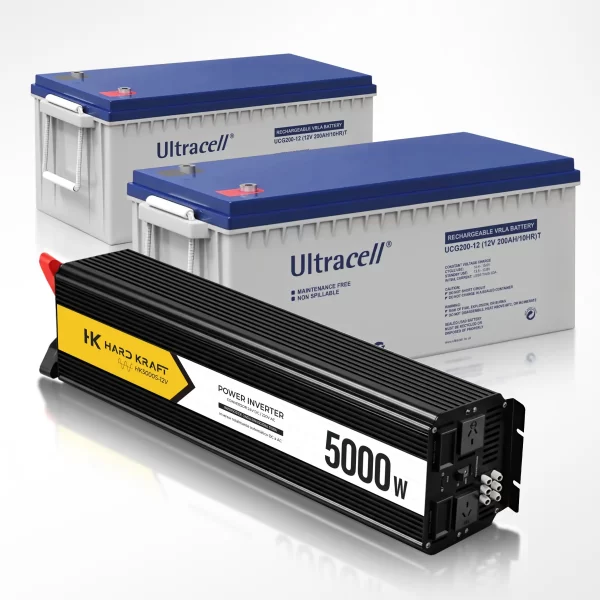 Kit solar 24V con inversor Hard Kraft 5000W onda pura y baterías gel Ultracell 200Ah