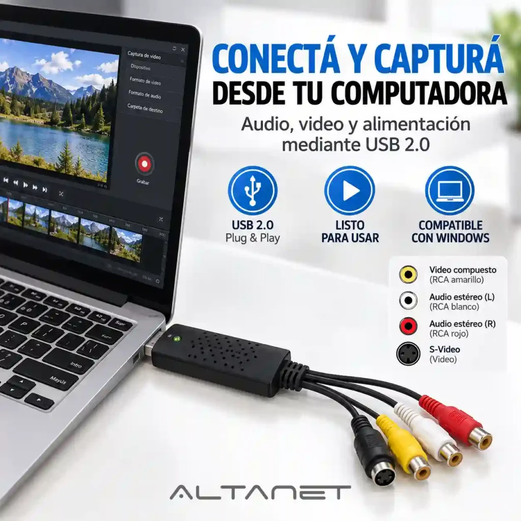Capturadora de Video USB 2.0 VHS a PC Easy Capture