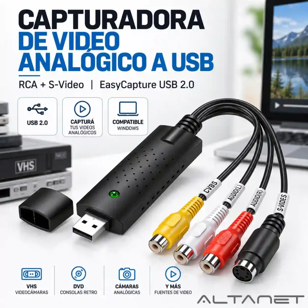 Capturadora de Video USB 2.0 VHS a PC Easy Capture