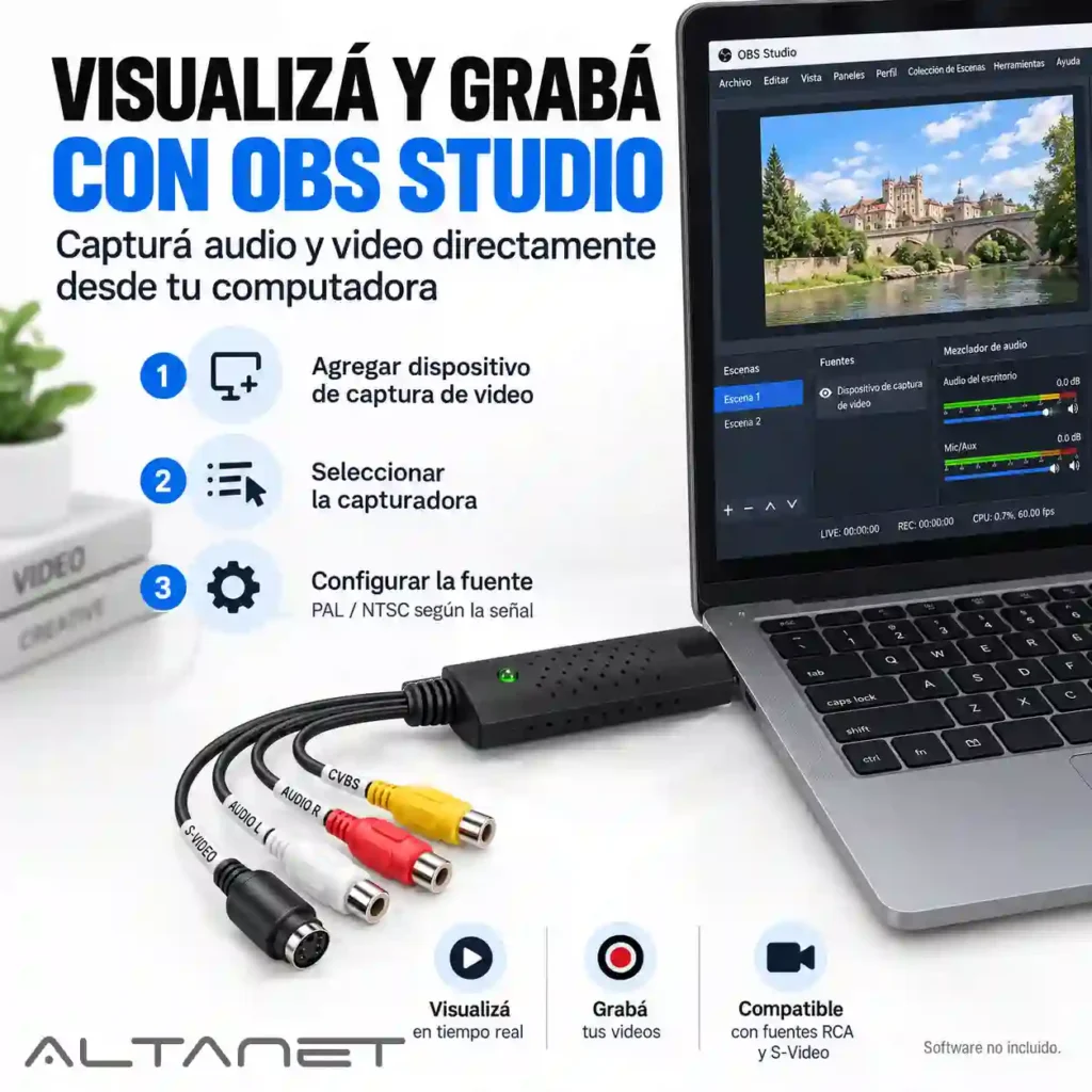 Capturadora de Video USB 2.0 VHS a PC Easy Capture