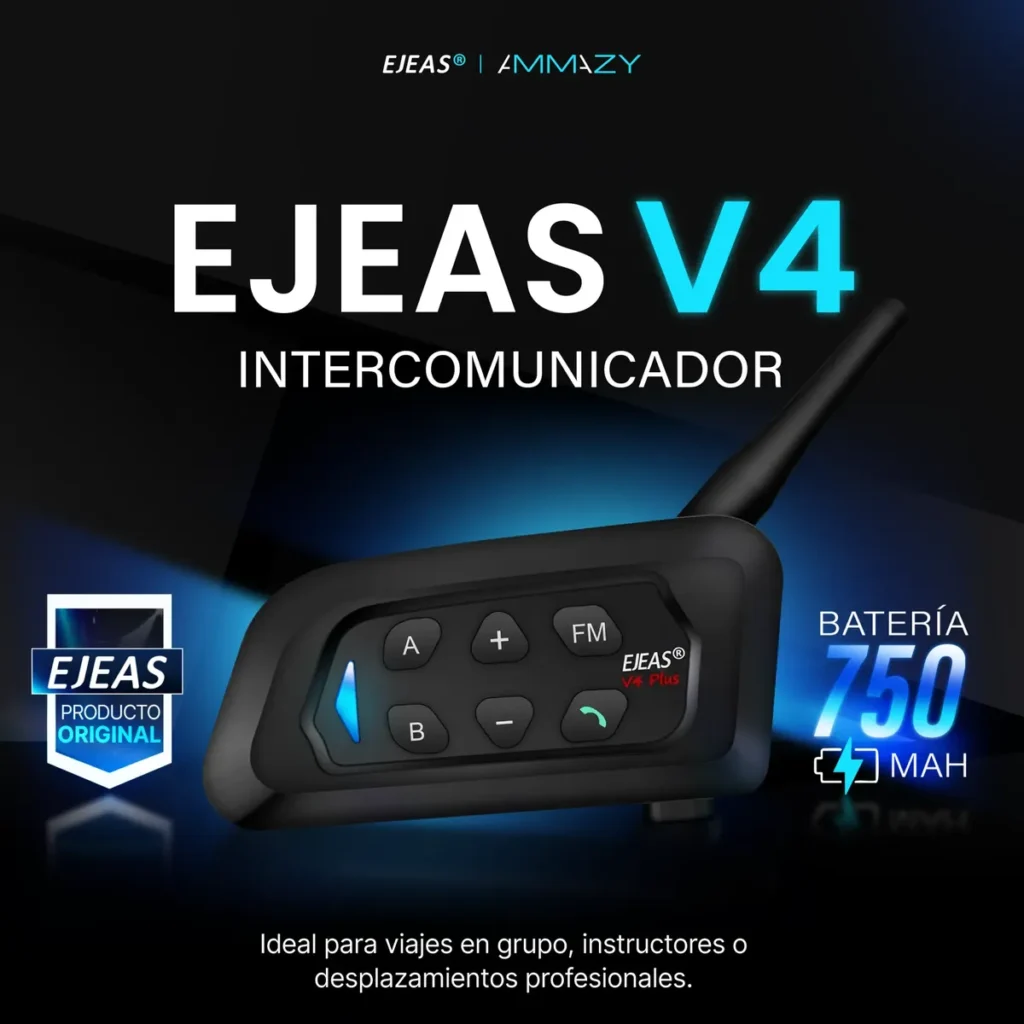 Combo 4 Intercomunicadores EJEAS V4 Plus para Casco de Moto