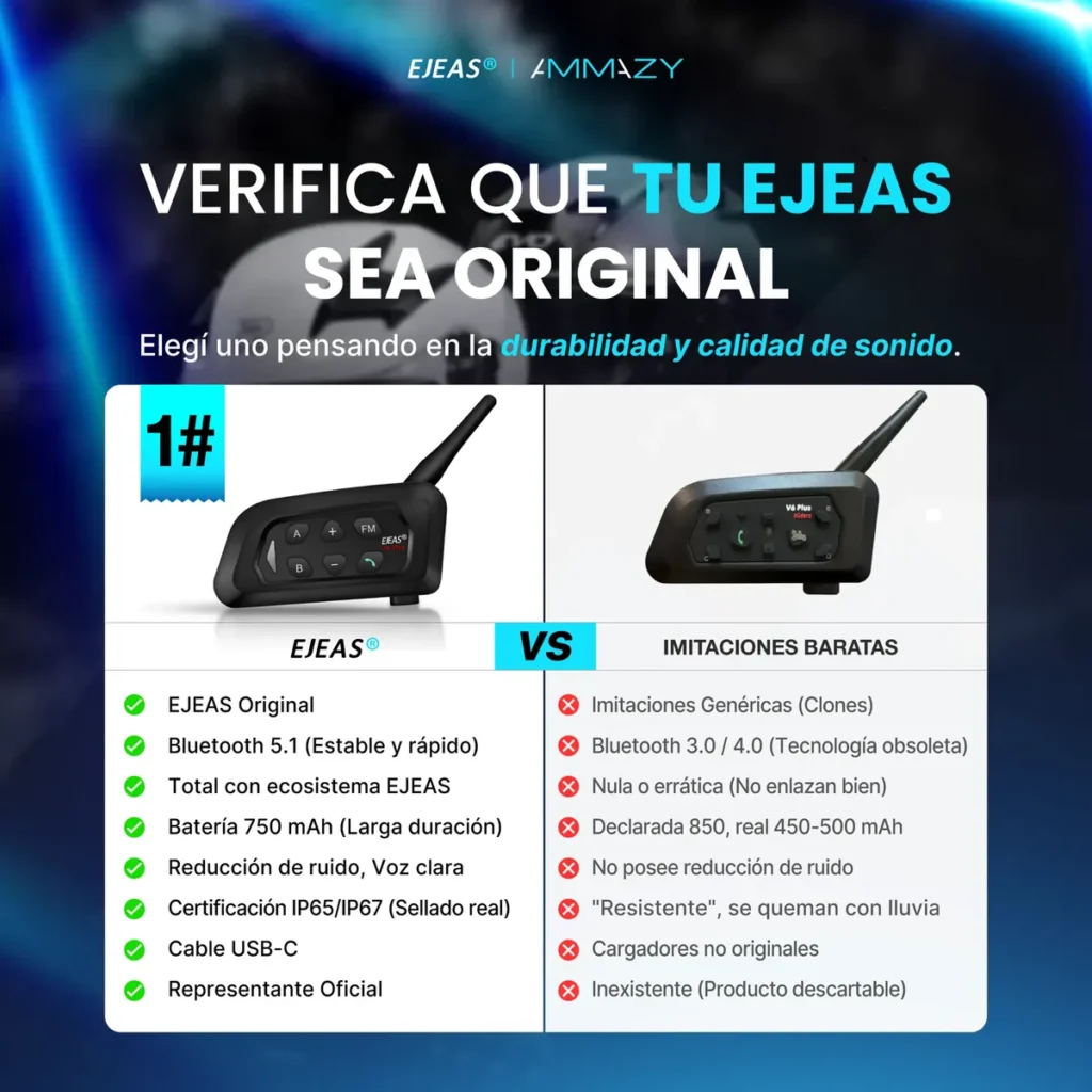 Combo 4 Intercomunicadores EJEAS V4 Plus para Casco de Moto
