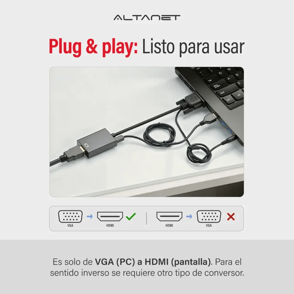 Conversor VGA a HDMI con Audio Full Hd AltaNet