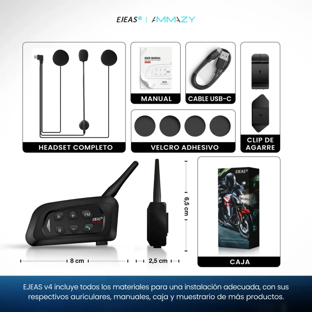 Combo EJEAS V4 Plus Intercomunicador Moto Control + Remoto EUC