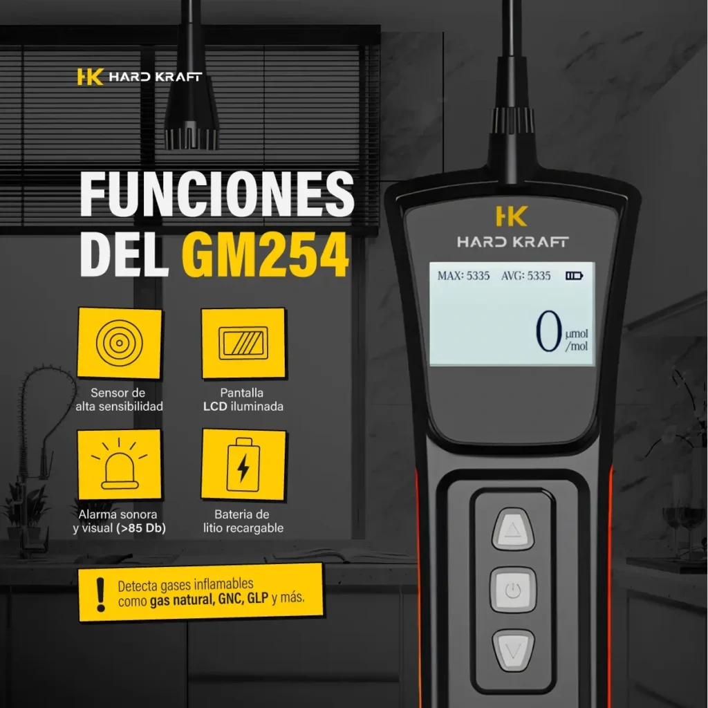 Detector de Fugas de Gas Hardkraft GM254 Certificado