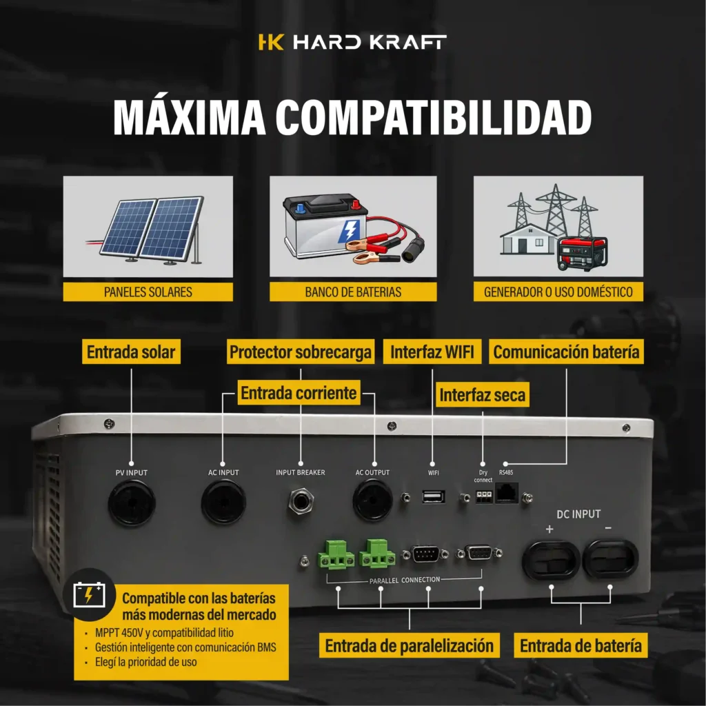 Inversor Híbrido Hardkraft 5500W 48V MPPT