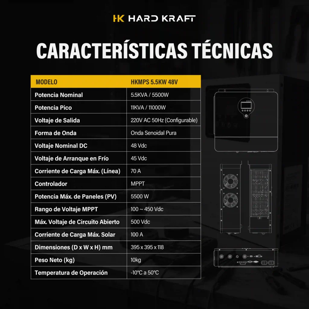 Inversor Híbrido Hardkraft 5500W 48V MPPT