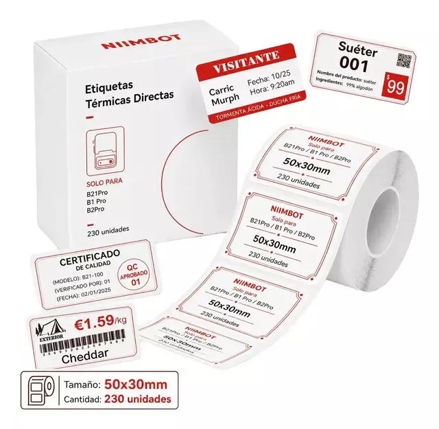 Rollo Etiquetas NIIMBOT B21pro Térmica 50x30mm Dual Color