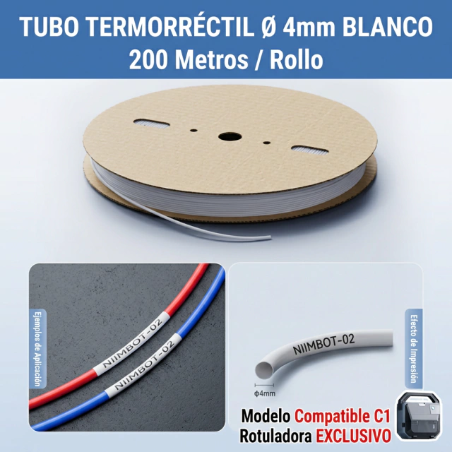 Termocontraible 4 mm Impresion 200m NIIMBOT C1 Tablero Electr