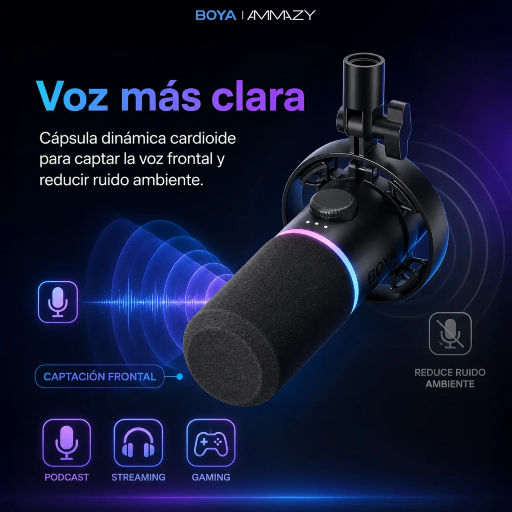 Micrófono BOYA S60 Castmic Gamer RGB USB XLR Podcast