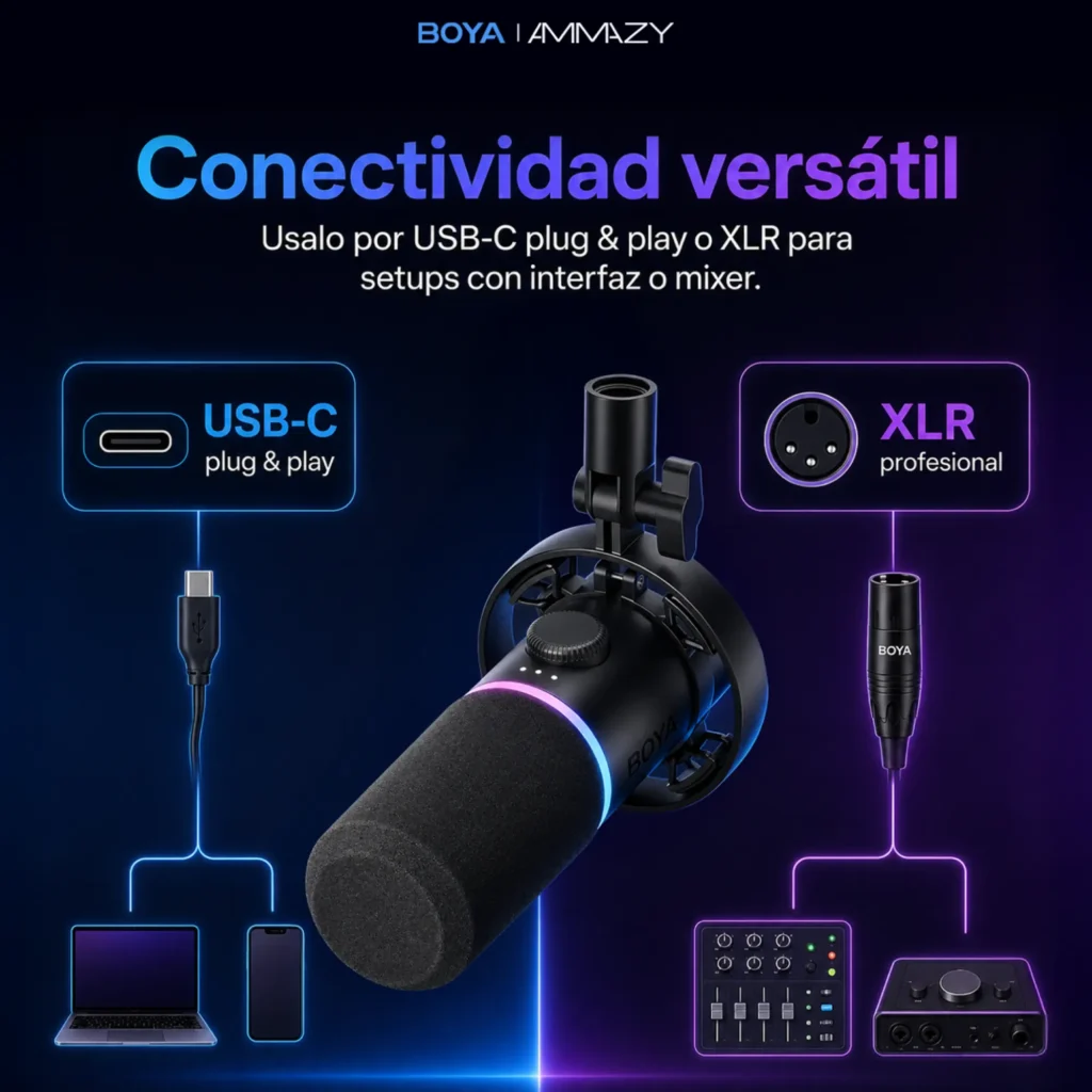 Micrófono BOYA S60 Castmic Gamer RGB USB XLR Podcast