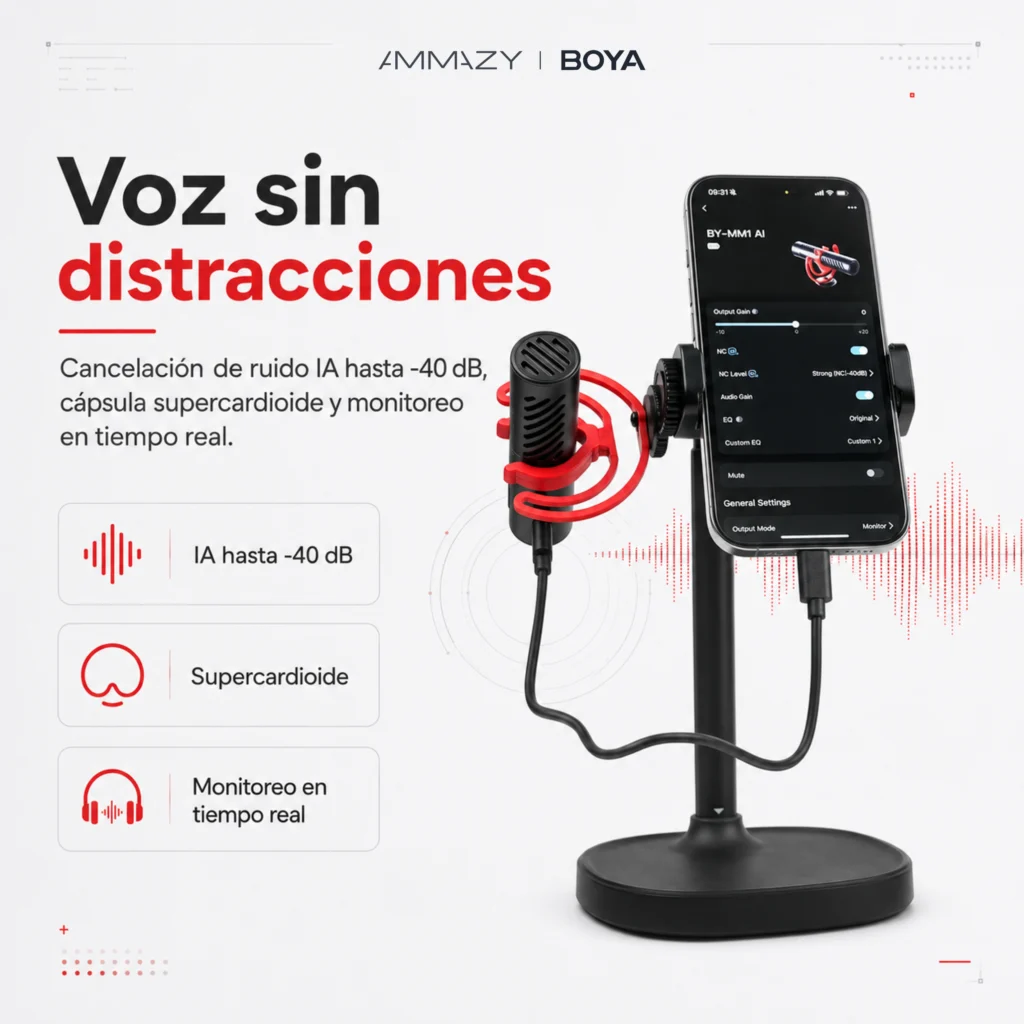 Micrófono BOYA Mm1 Ai Supercardioide USB-C IA 3.5 mm 48khz