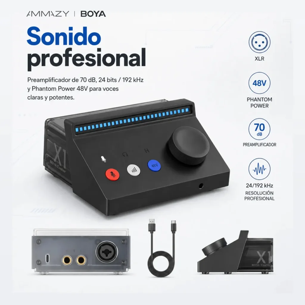 Interfaz de Audio BOYA Caster x1 Negra Negro