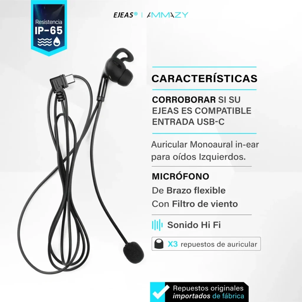 Kit Auriculares V6 Pro Intercomunicador Arbitro USB-C Izq EJEAS
