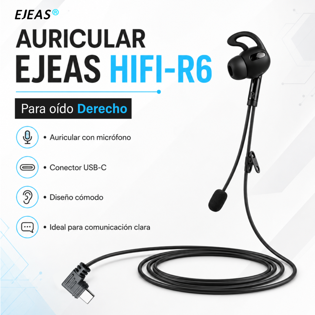Auricular EJEAS Hifi-r6 para F6 USB-C Arbitraje Derecho