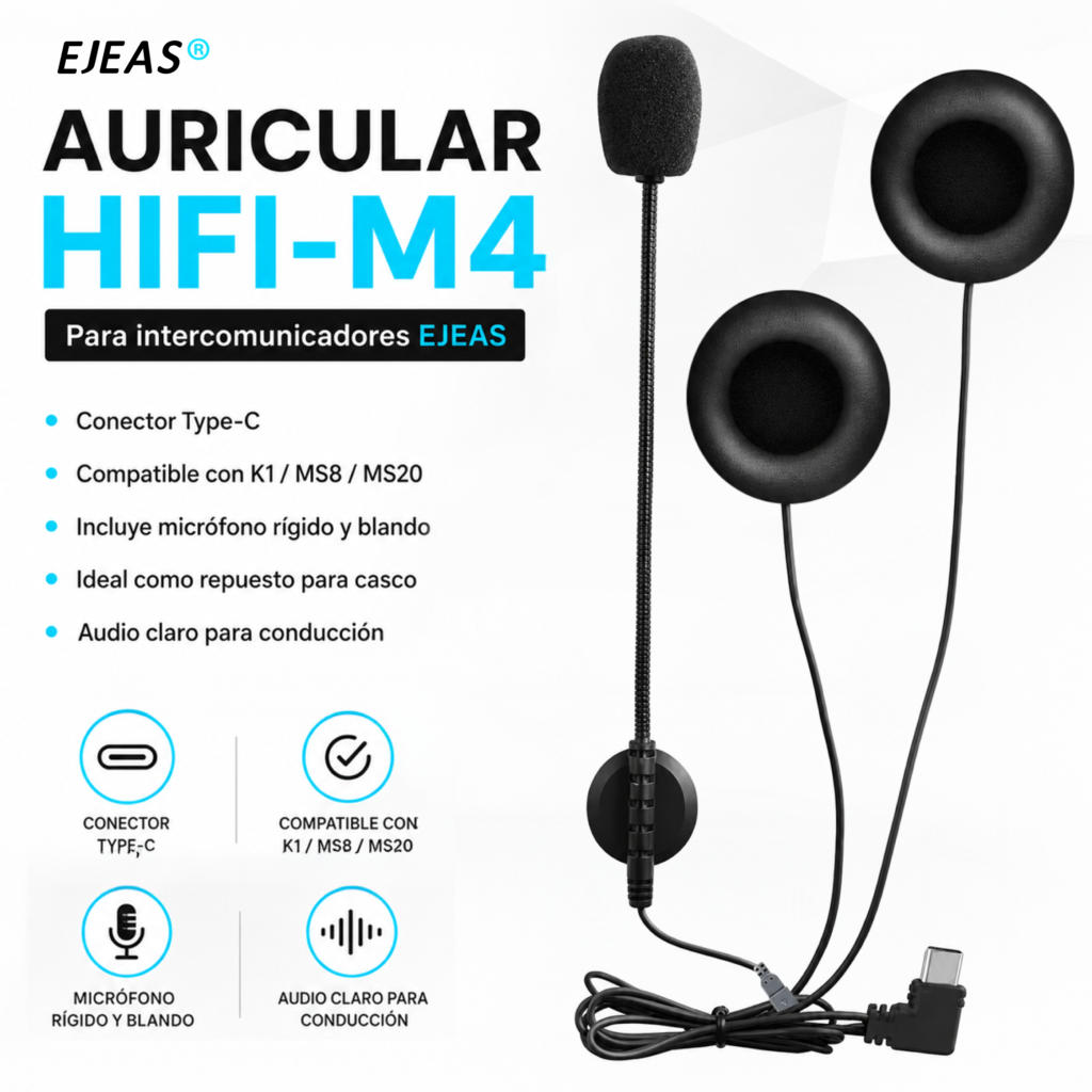 Headset Auriculares EJEAS Hifi-m4 para Intercom K1 MS8 MS20