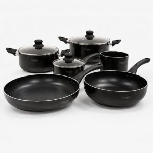 Batería de Cocina HOGGA 9 Piezas Antiadherente con Tapas de Vidrio Templado