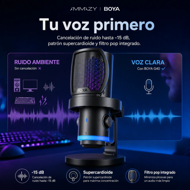 Micrófono BOYA Castmic G40 USB RGB Gaming Streaming
