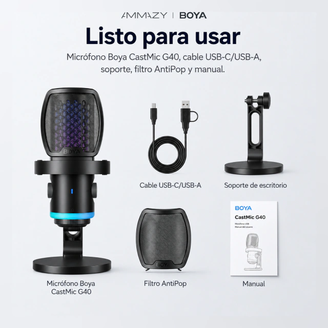 Micrófono BOYA Castmic G40 USB RGB Gaming Streaming