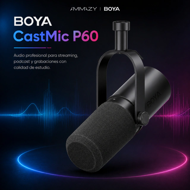 BOYA Castmic P60 Micrófono Dinámico Híbrido Negro