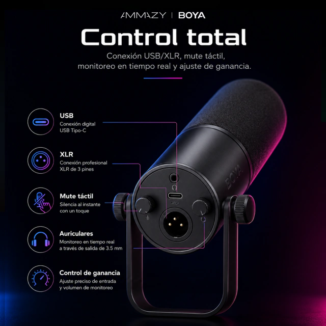 BOYA Castmic P60 Micrófono Dinámico Híbrido Negro