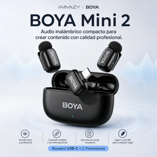 Kit de Micrófonos Corbateros BOYA Mini 2 USB-C Negro