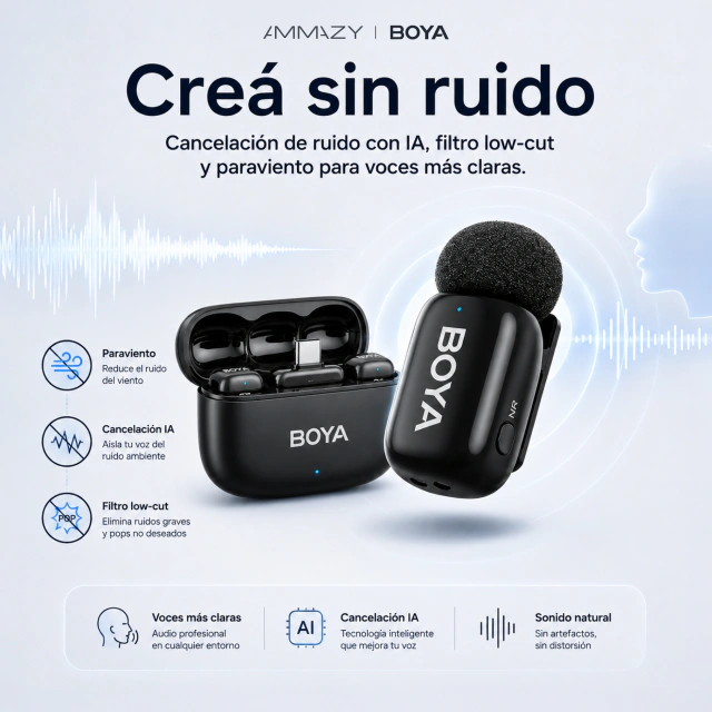Kit de Micrófonos Corbateros BOYA Mini 2 USB-C Negro