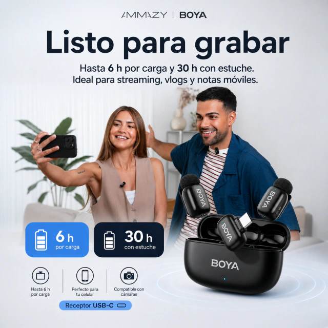 Kit de Micrófonos Corbateros BOYA Mini 2 USB-C Negro