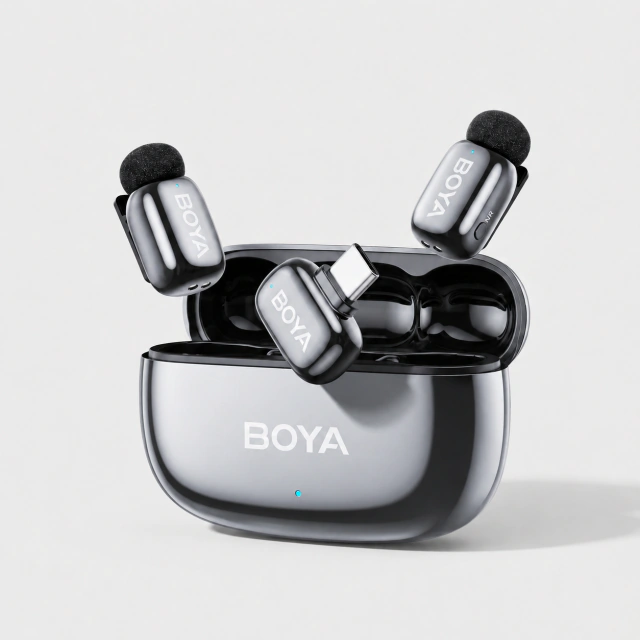 Kit de Micrófonos Corbateros BOYA Mini 2 USB-C Plata Lunar