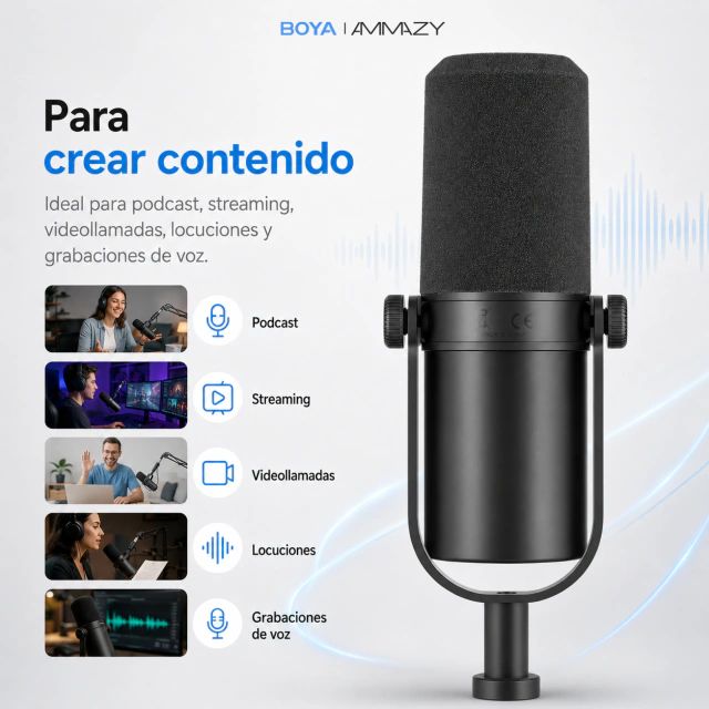Micrófono BOYA Castmic P60b USB/XLR Dinámico Podcast