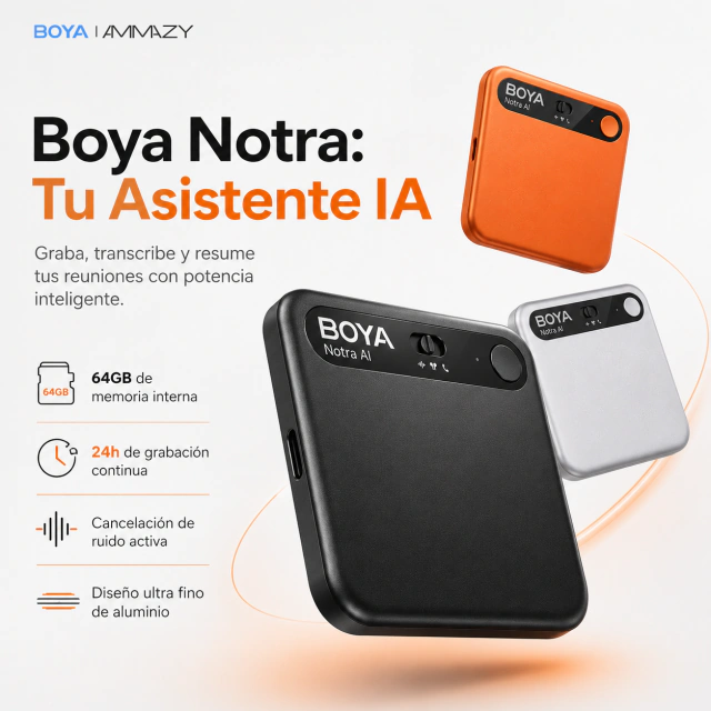 Grabador de Voz Digital Pro 64GB BOYA Notra IA Notas Resumen Naranja