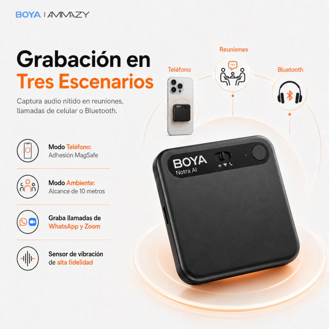 Grabador de Voz Digital Pro 64GB BOYA Notra IA Notas Resumen Naranja