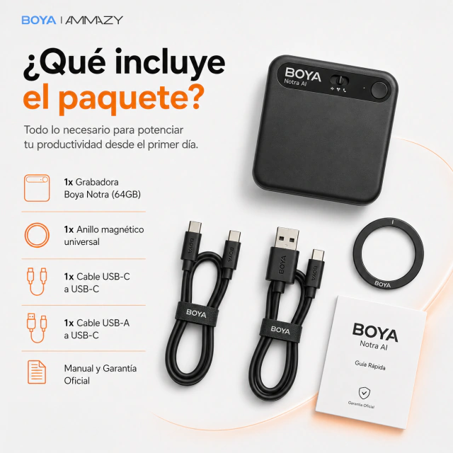 Grabador de Voz Digital Pro 64GB BOYA Notra IA Notas Resumen Naranja