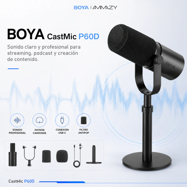 Micrófono BOYA P60d Castmic USB+XLR Streaming Podcast