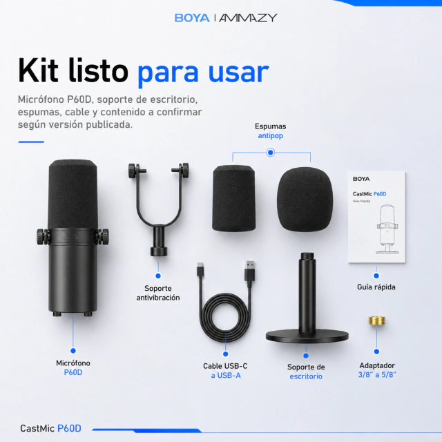 Micrófono BOYA P60d Castmic USB+XLR Streaming Podcast