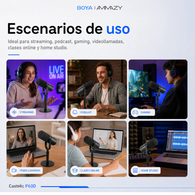 Micrófono BOYA P60d Castmic USB+XLR Streaming Podcast